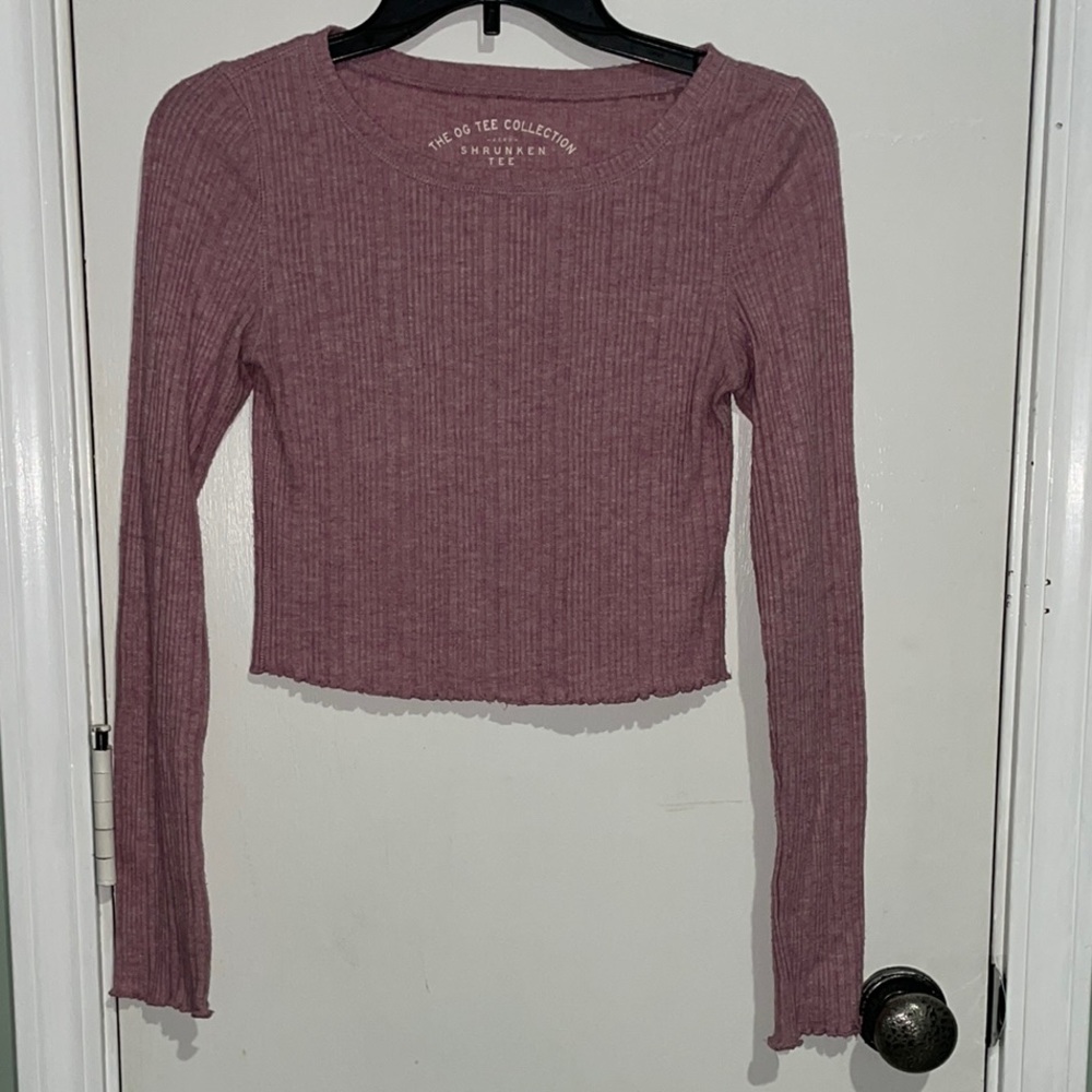 Aeropostale Ribbed Mauve Crop Long Sleeve top